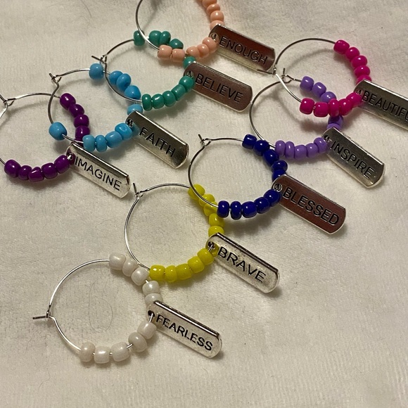 Inspirational Wine Glass Charms with Storage Bag- set of 9 Glass Markers - Picture 4 of 5
